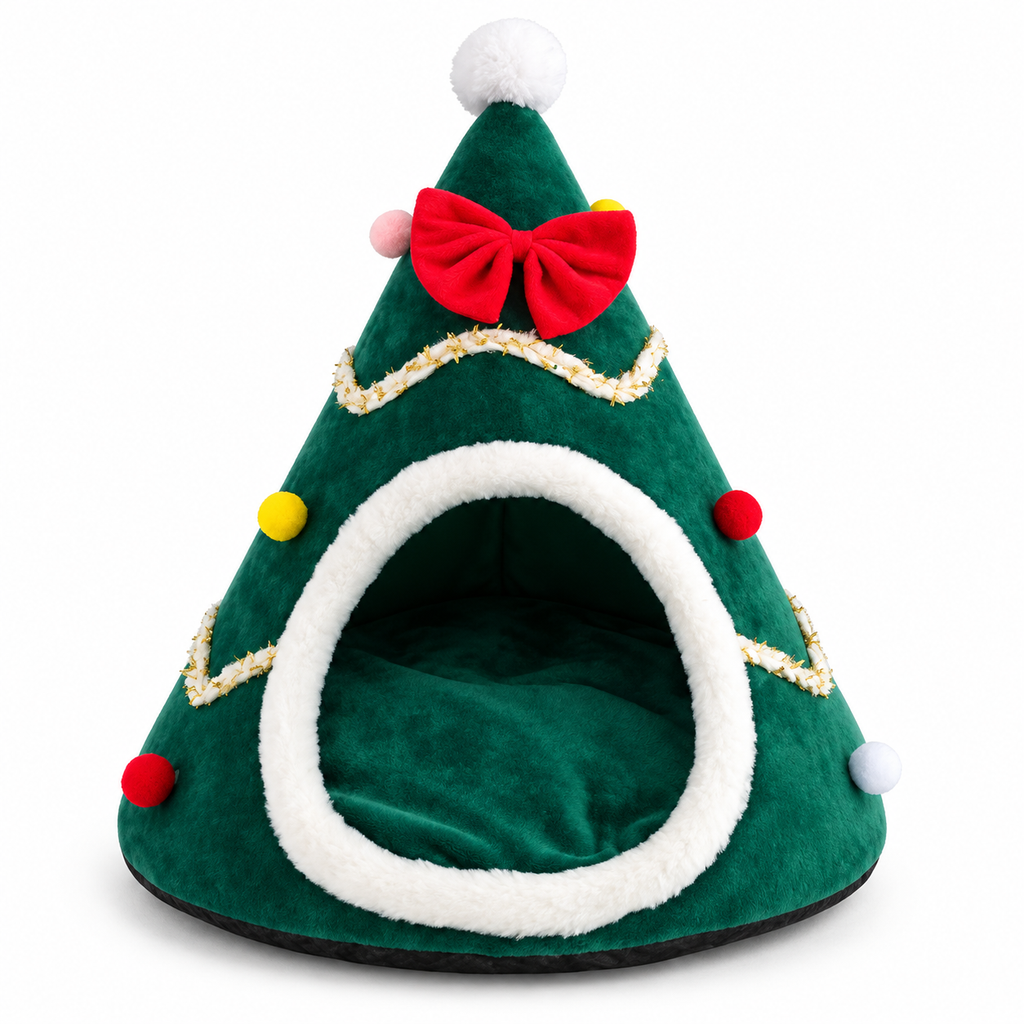 Lit pour chat de Noël en forme de sapin