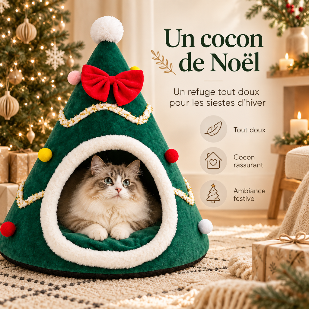 Lit pour chat de Noël en forme de sapin