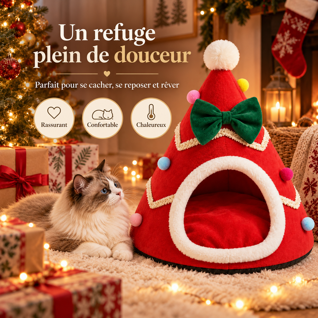 Lit pour chat de Noël en forme de sapin