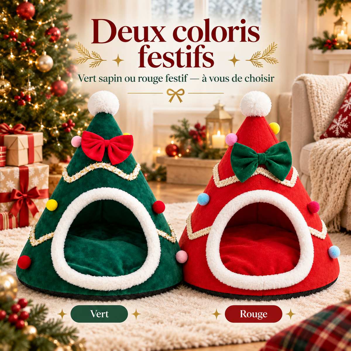 Lit pour chat de Noël en forme de sapin