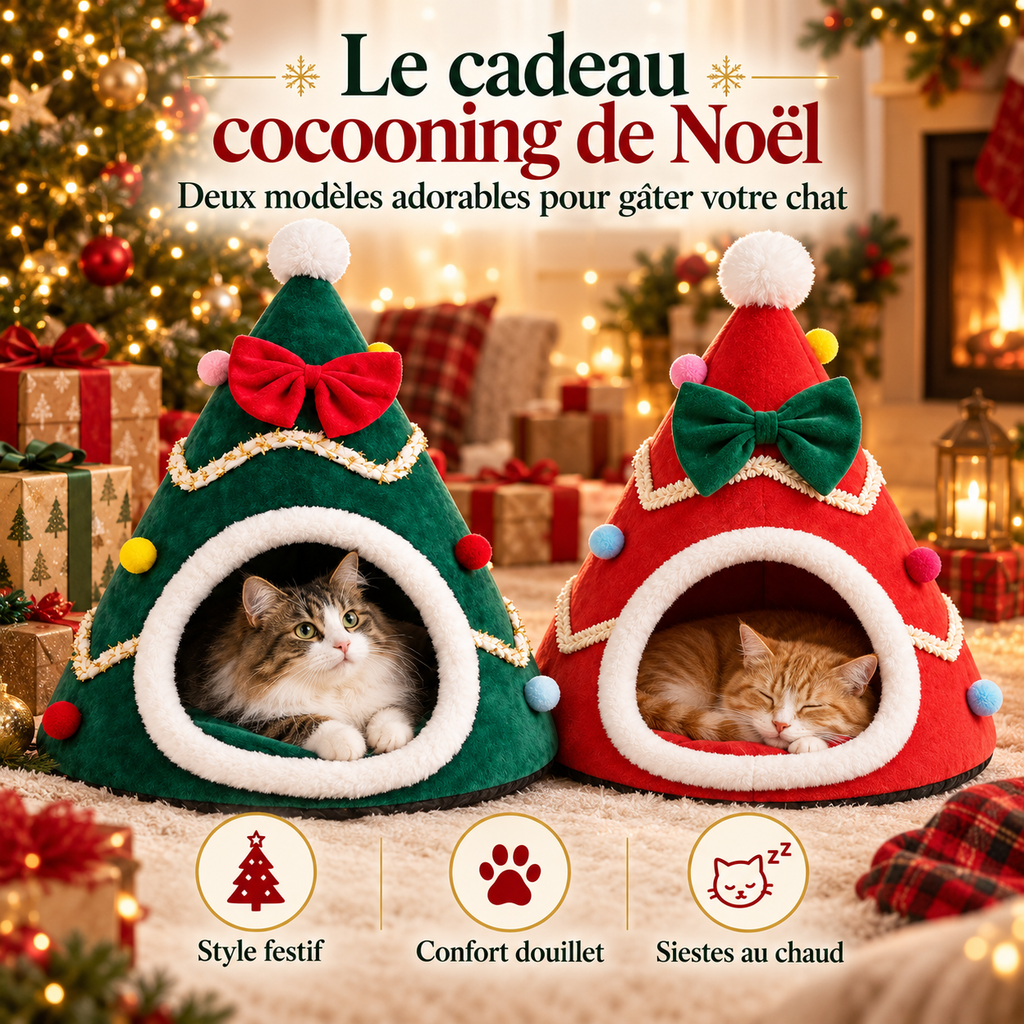 Lit pour chat de Noël en forme de sapin