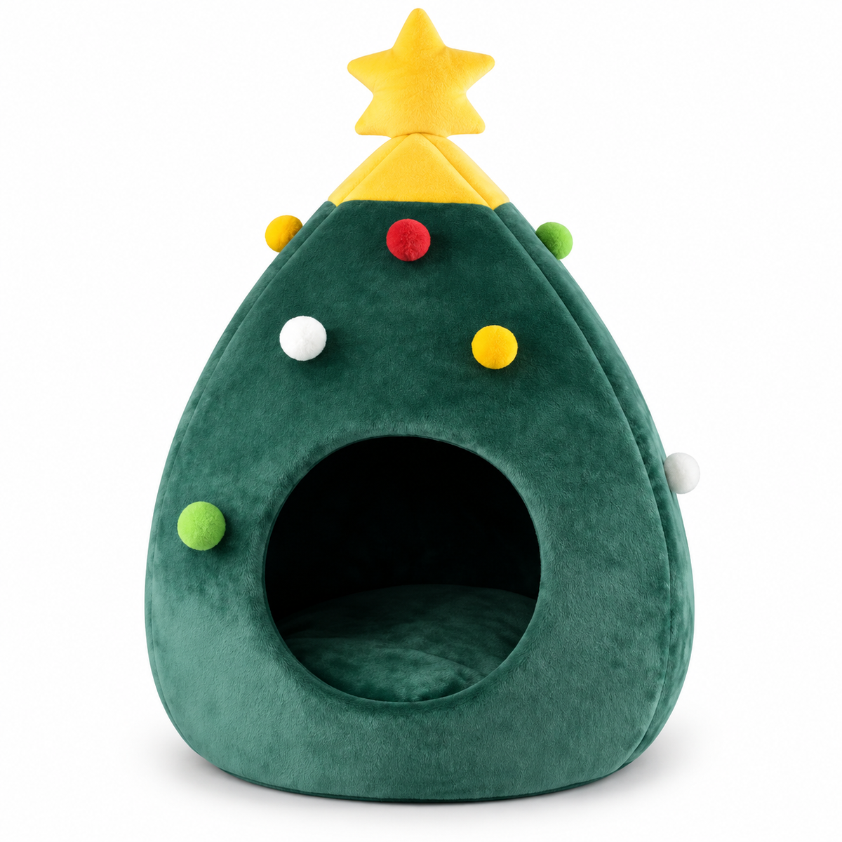 Lit pour chat de Noël en forme de sapin en velours