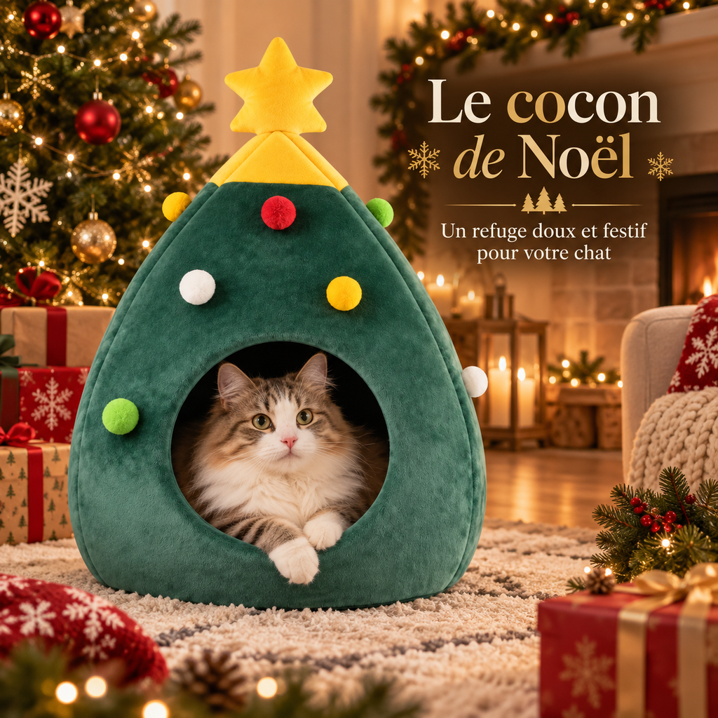 Lit pour chat de Noël en forme de sapin en velours