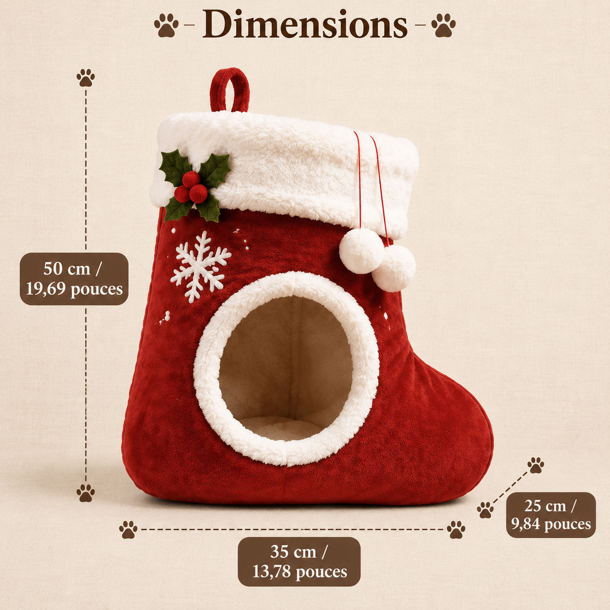 Lit pour chat de Noël en forme de botte en peluche