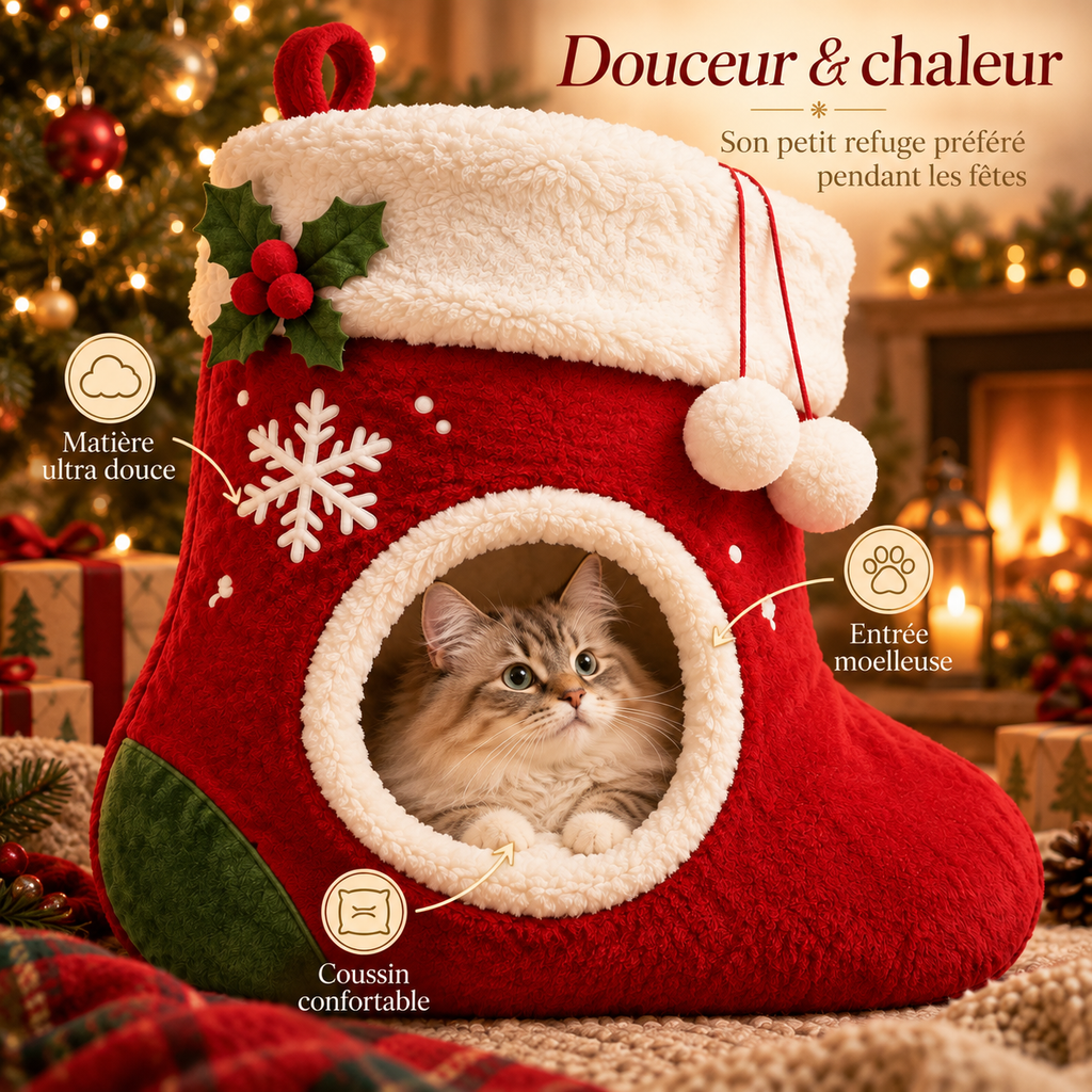 Lit pour chat de Noël en forme de botte en peluche