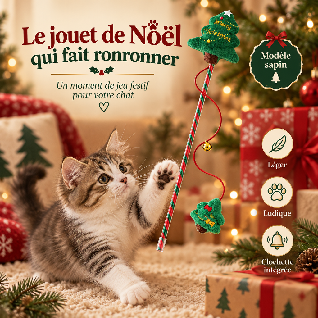 Baguette interactive de Noël pour chat avec clochette