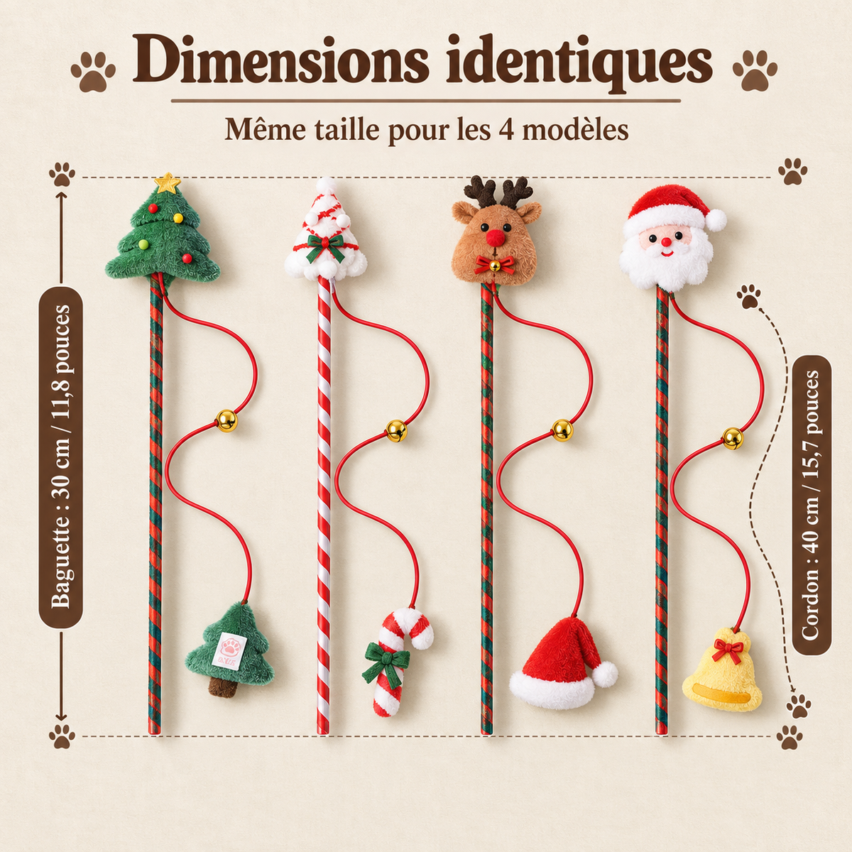 Baguette interactive de Noël pour chat avec clochette