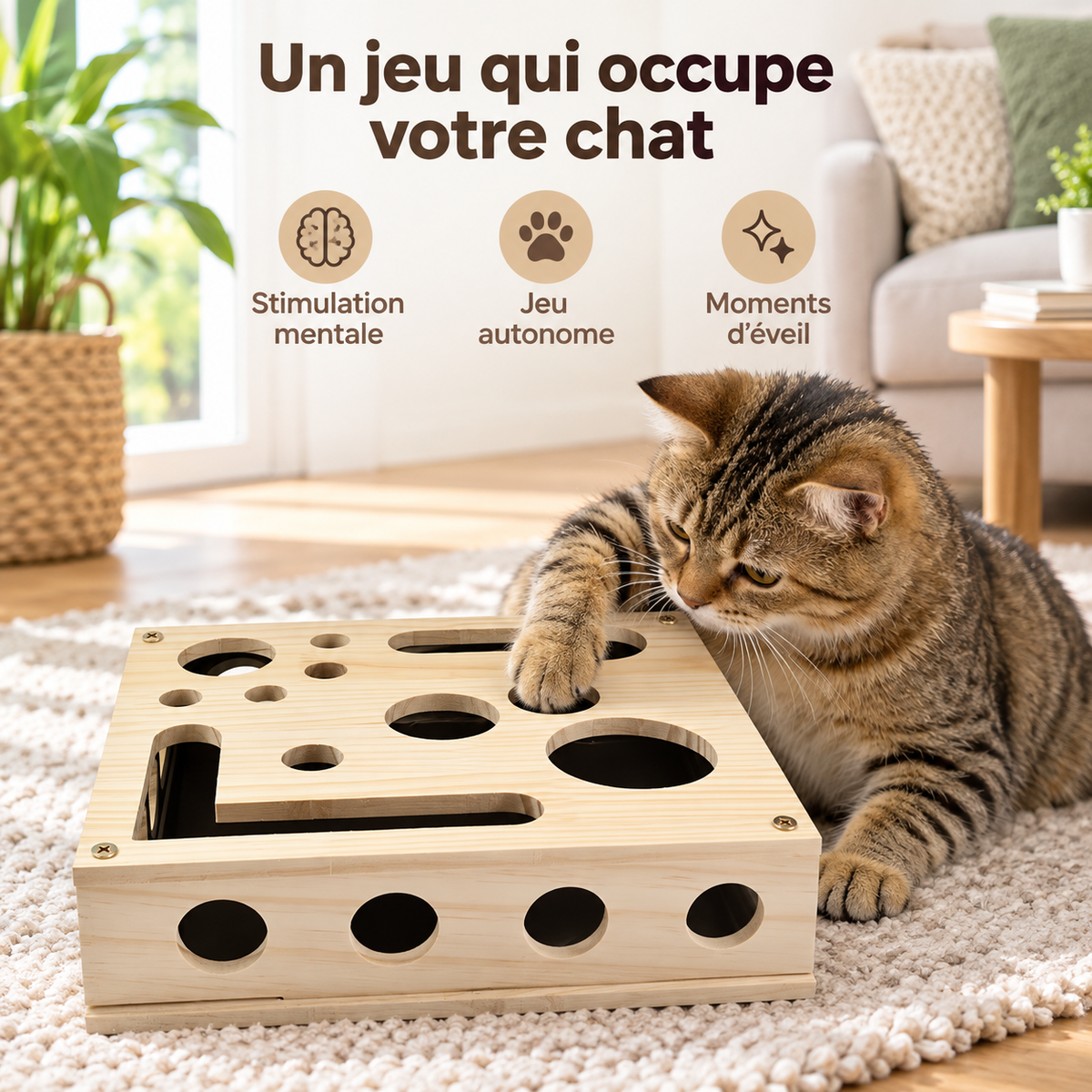 Boîte de jeu d’éveil en bois pour chat