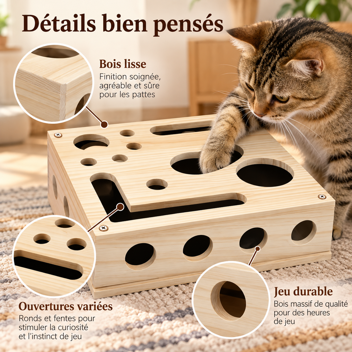 Boîte de jeu d’éveil en bois pour chat