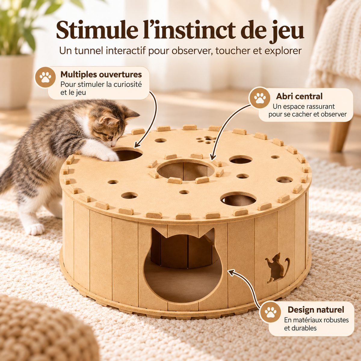 Maison tunnel 2-en-1 pour chat