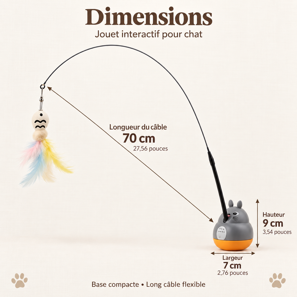 Jouet interactif rotatif pour chat avec plumes et clochette