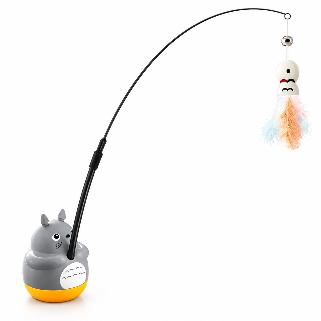 Jouet interactif rotatif pour chat avec plumes et clochette