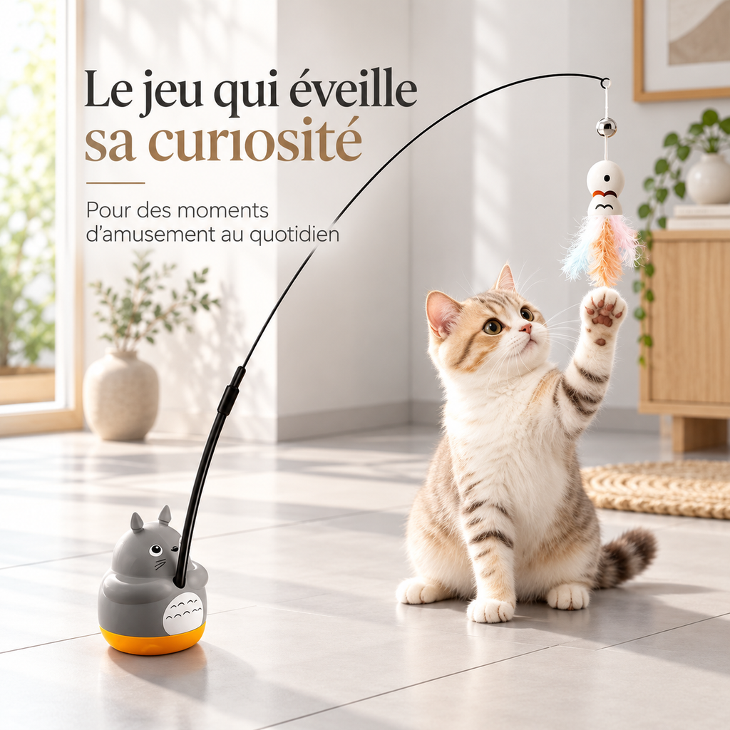 Jouet interactif rotatif pour chat avec plumes et clochette