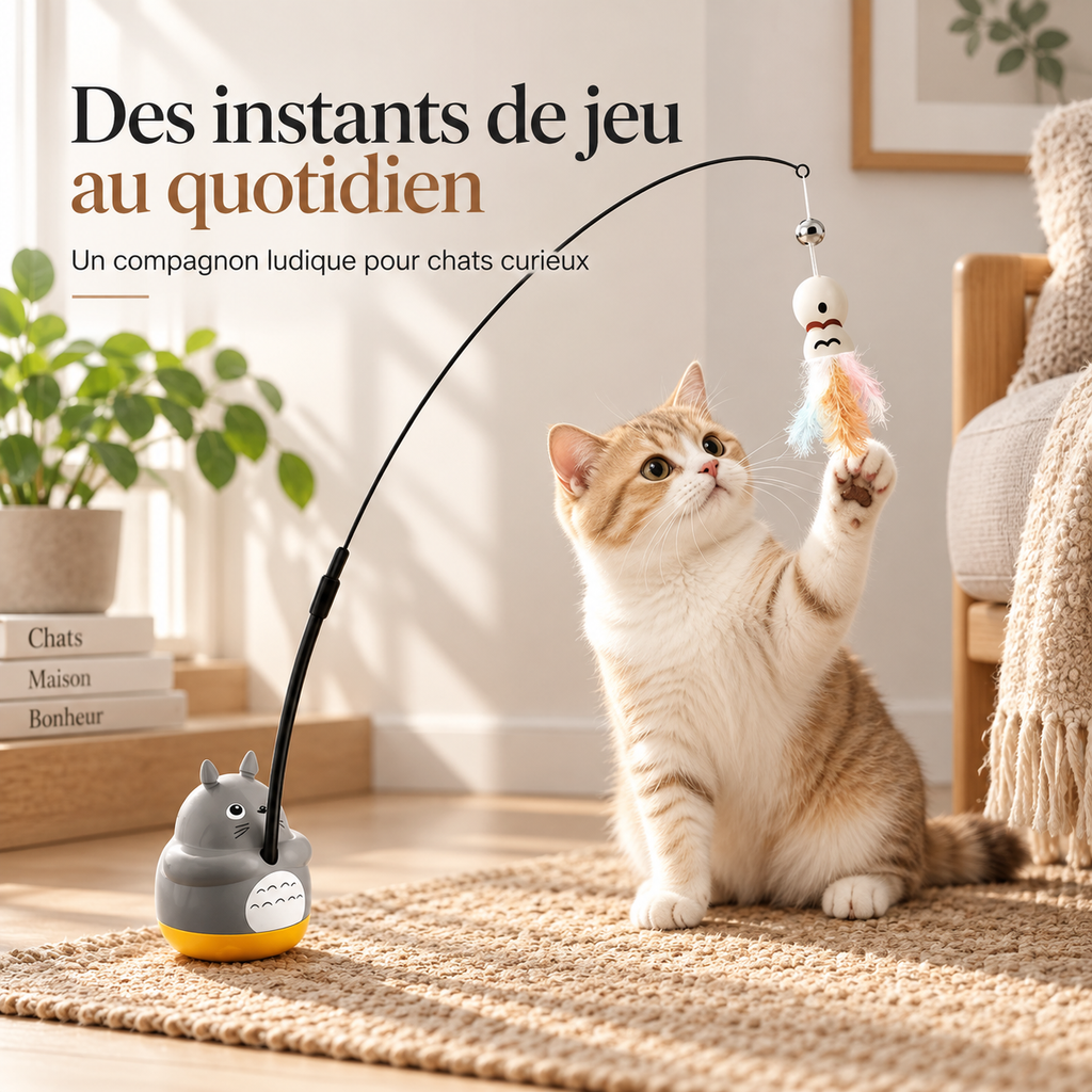 Jouet interactif rotatif pour chat avec plumes et clochette