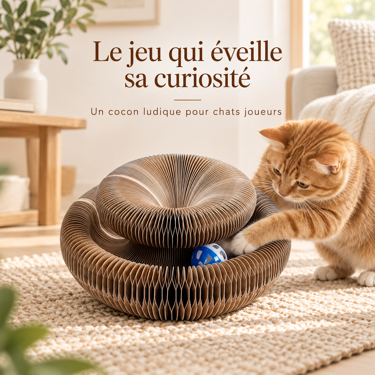 Griffoir rond alvéolé pour chat avec balle intégrée