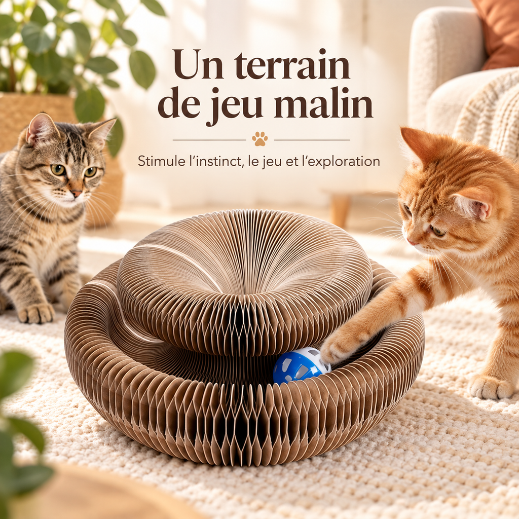 Griffoir rond alvéolé pour chat avec balle intégrée