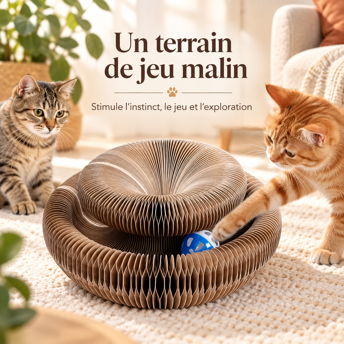Griffoir rond alvéolé pour chat avec balle intégrée