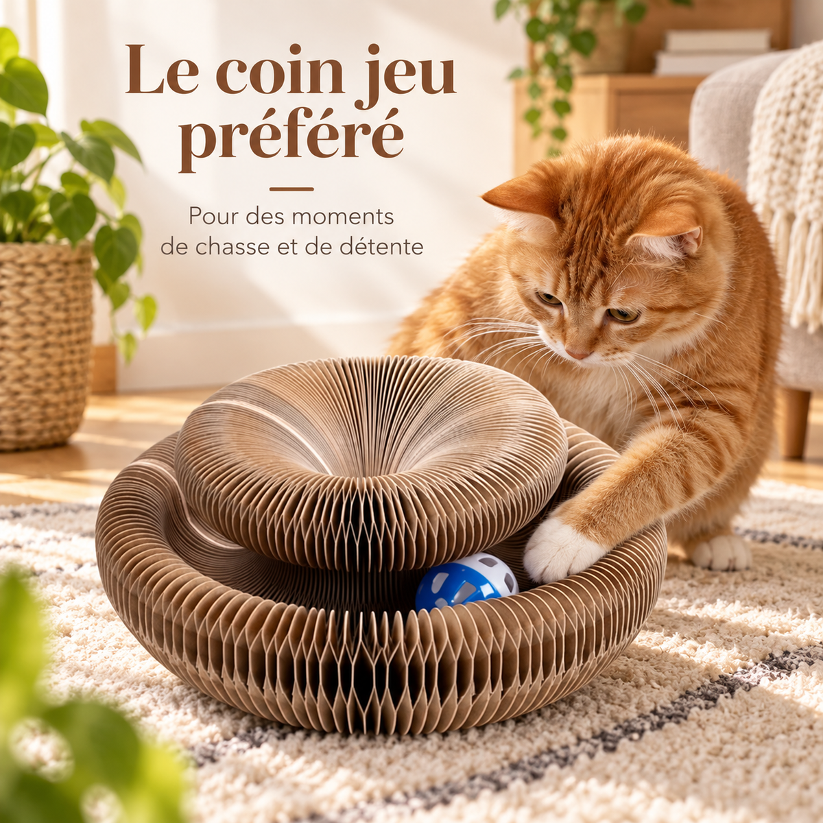 Griffoir rond alvéolé pour chat avec balle intégrée