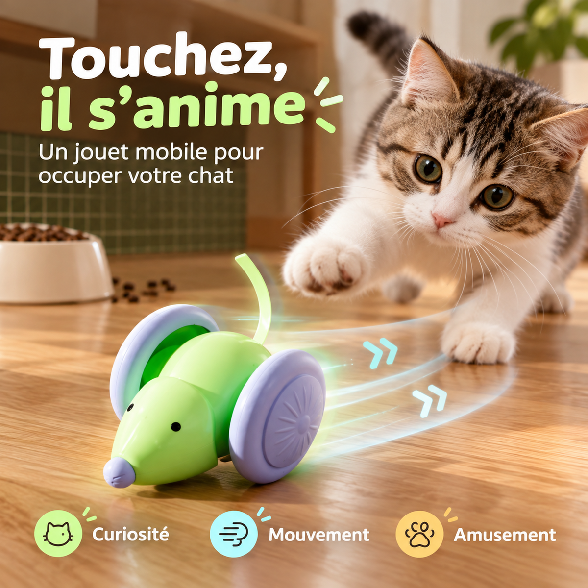 Souris électrique rechargeable pour chat avec évitement d’obstacles