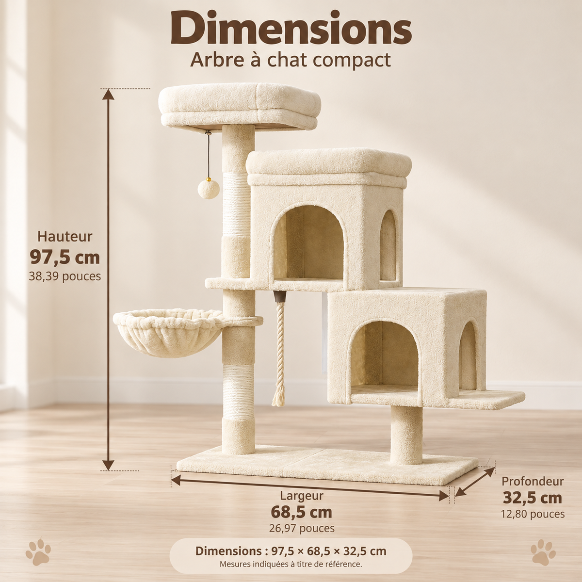 Arbre à chat compact à 4 niveaux avec deux niches