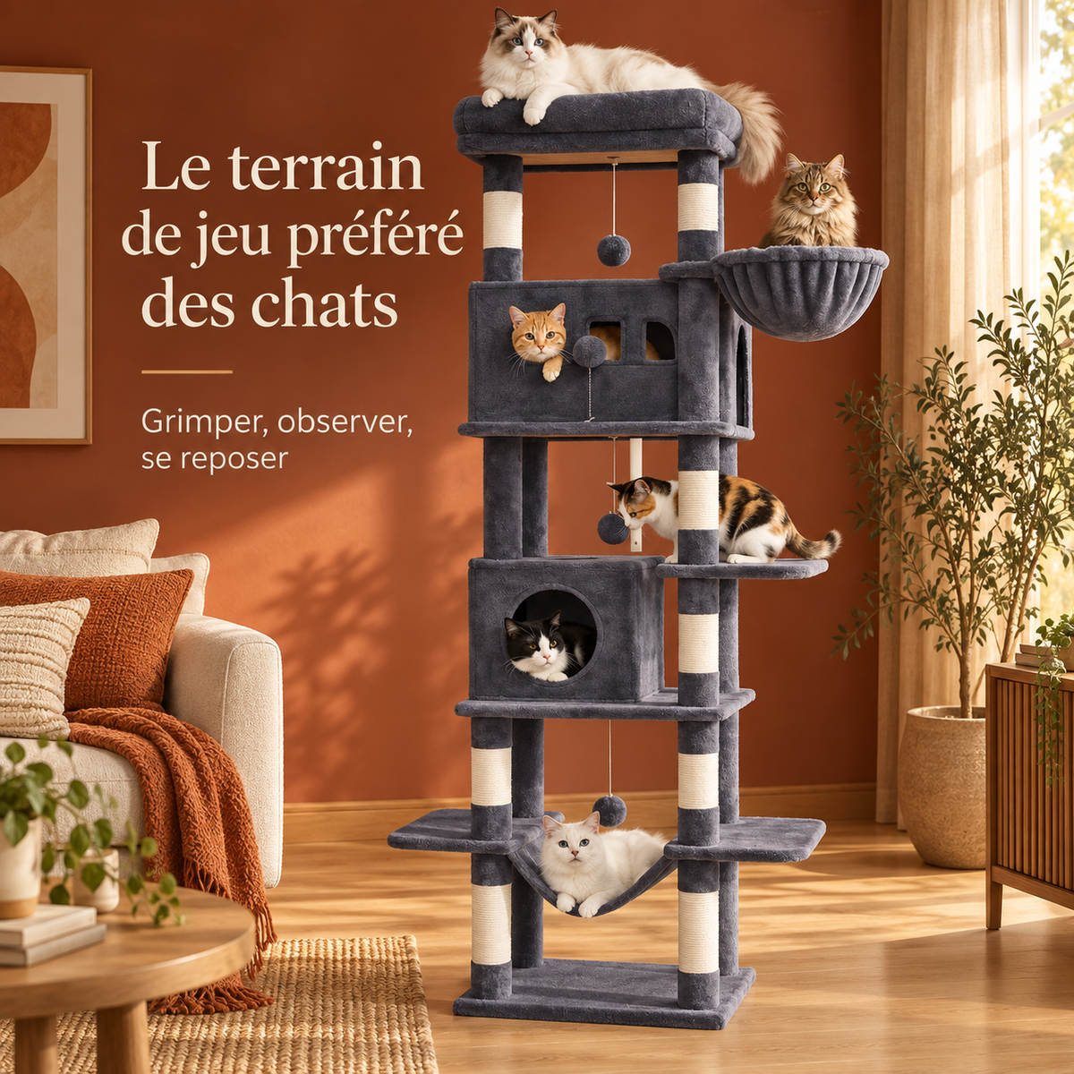 Arbre à chat XXL de 212 cm pour Maine coon