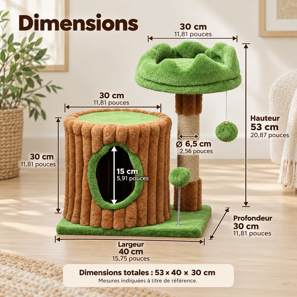 Arbre à chat compact avec niche et couchage surélevé