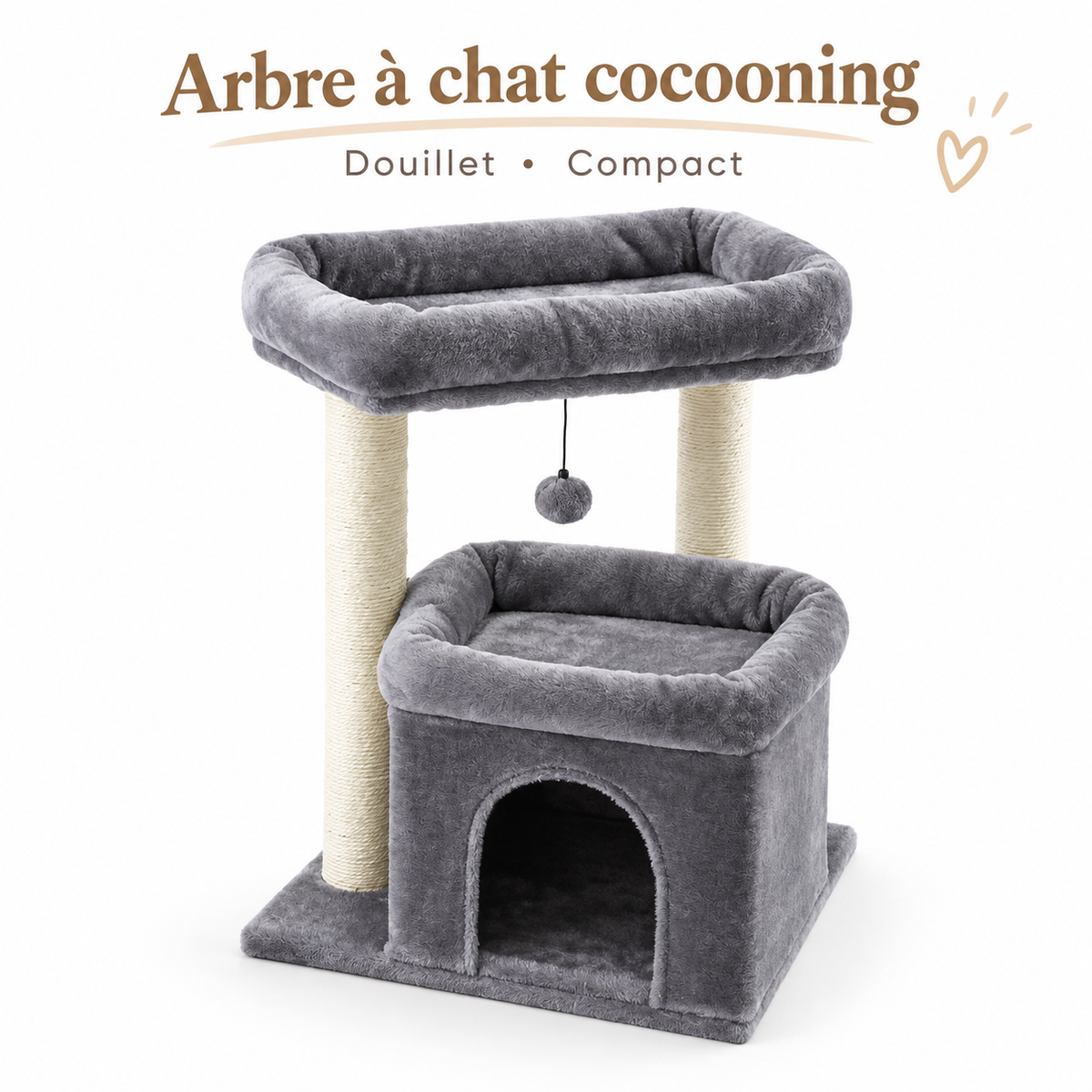 Arbre à chat compact avec niche et double perchoir
