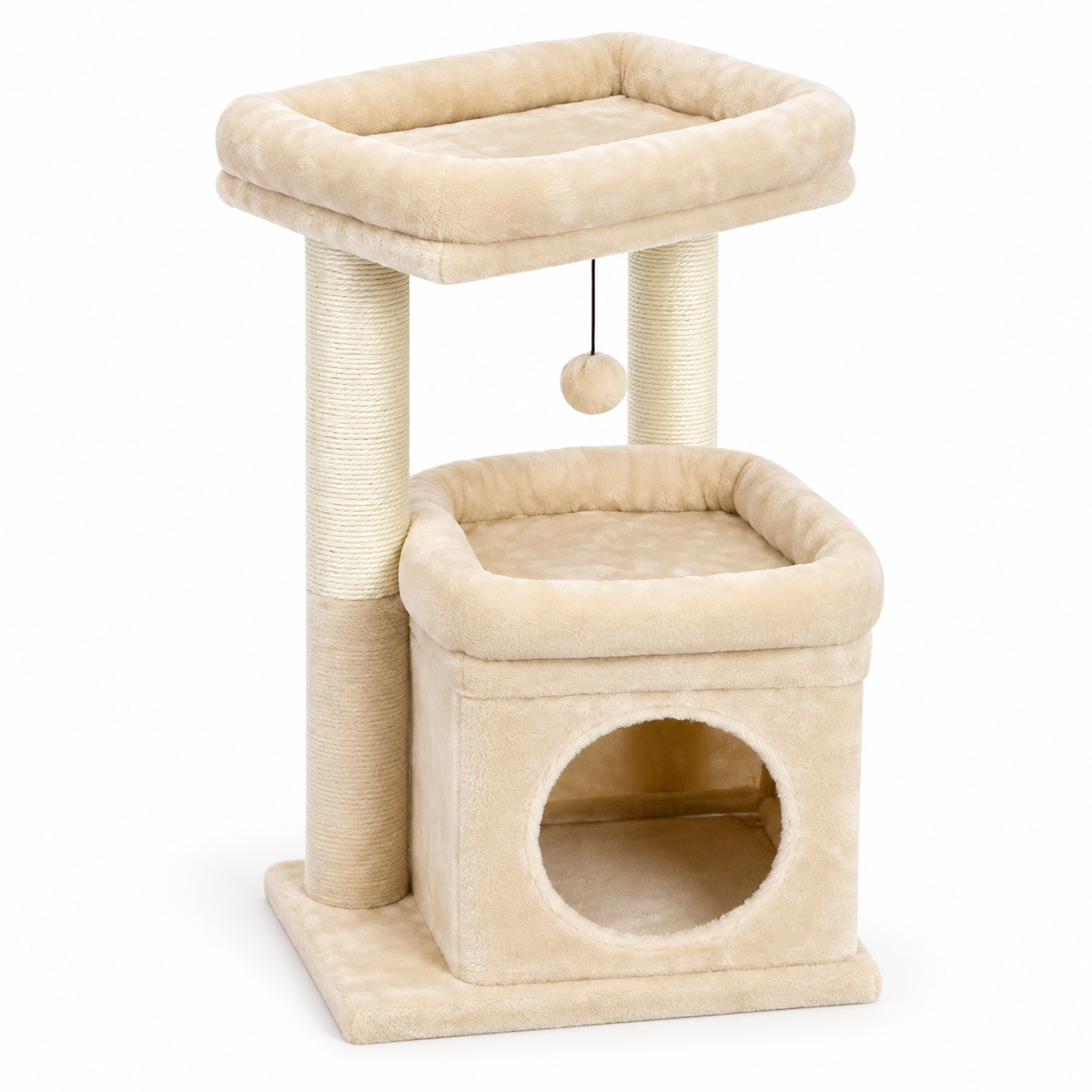 Arbre à chat compact avec niche et double perchoir