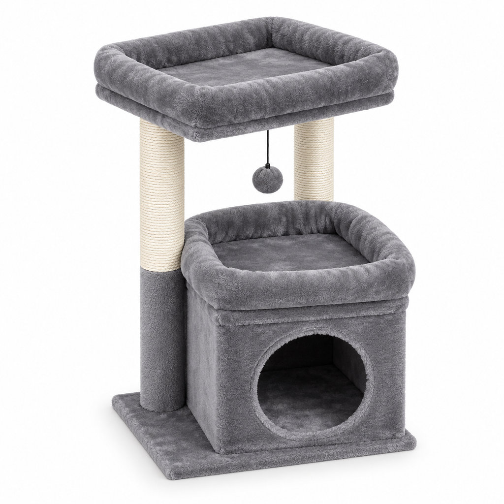 Arbre à chat compact avec niche et double perchoir