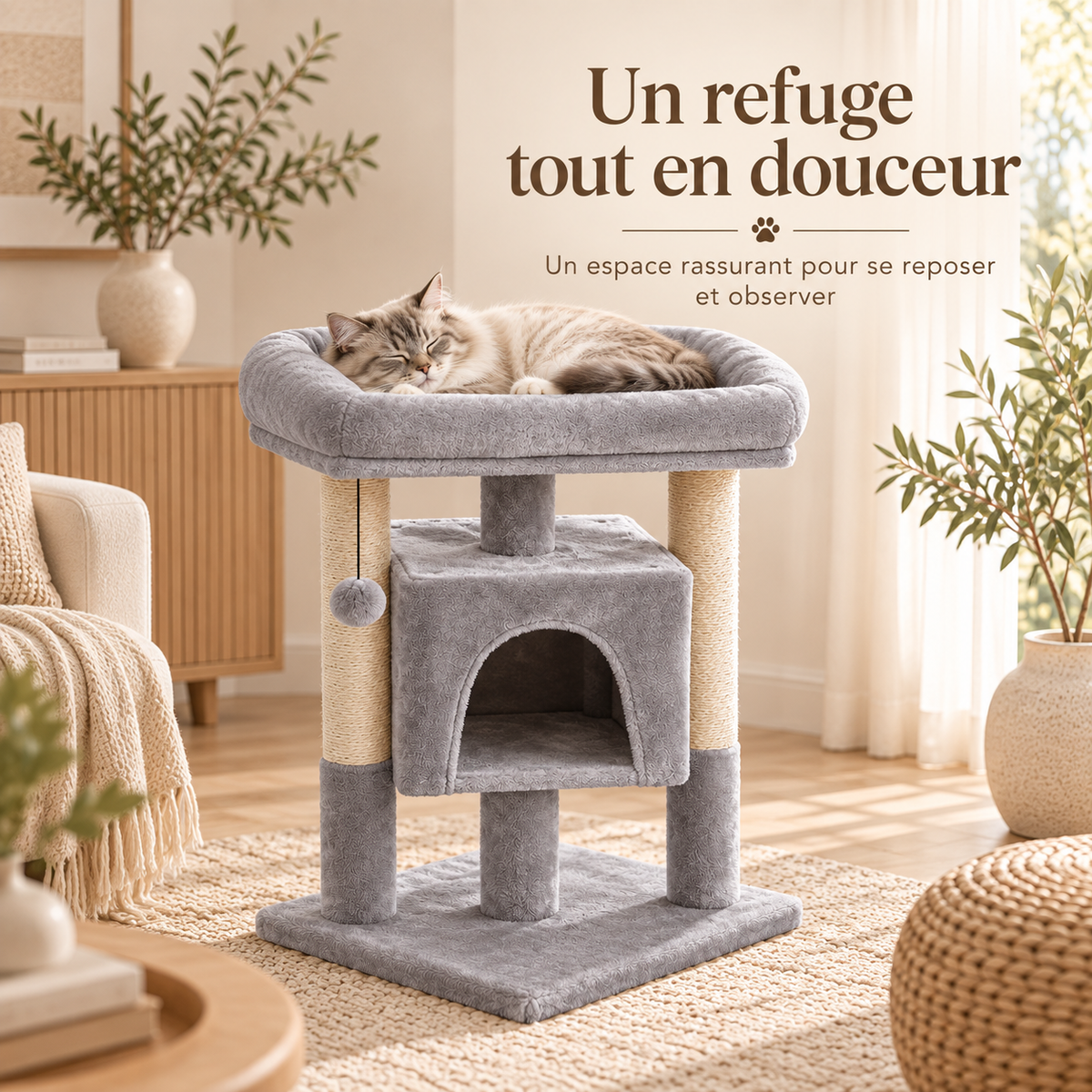 Arbre à chat de 72 cm avec niche et grand perchoir