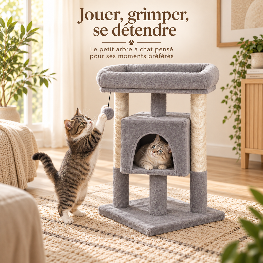 Arbre à chat de 72 cm avec niche et grand perchoir