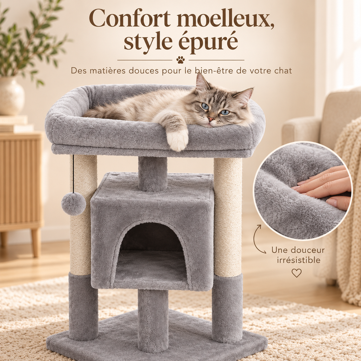 Arbre à chat de 72 cm avec niche et grand perchoir