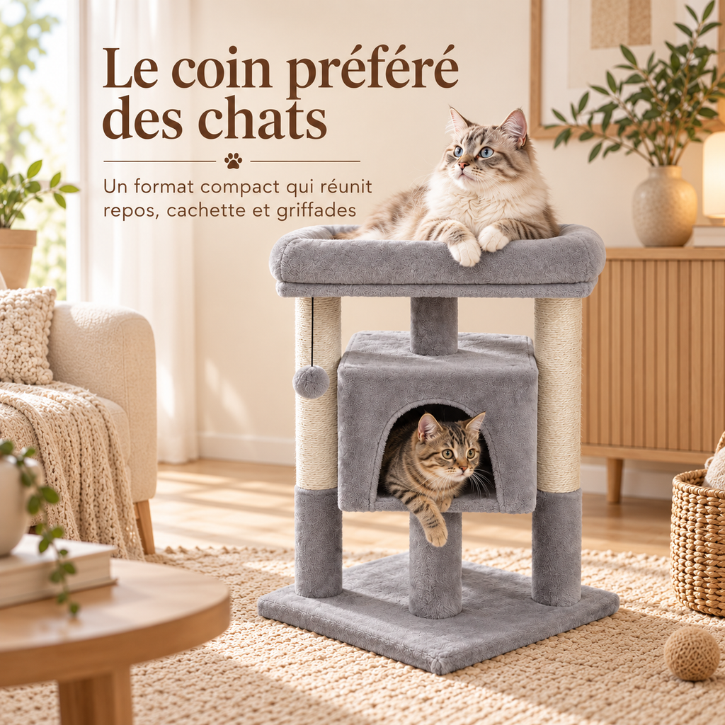 Arbre à chat de 72 cm avec niche et grand perchoir