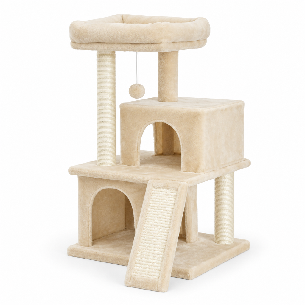 Arbre à chat à 4 niveaux avec deux niches