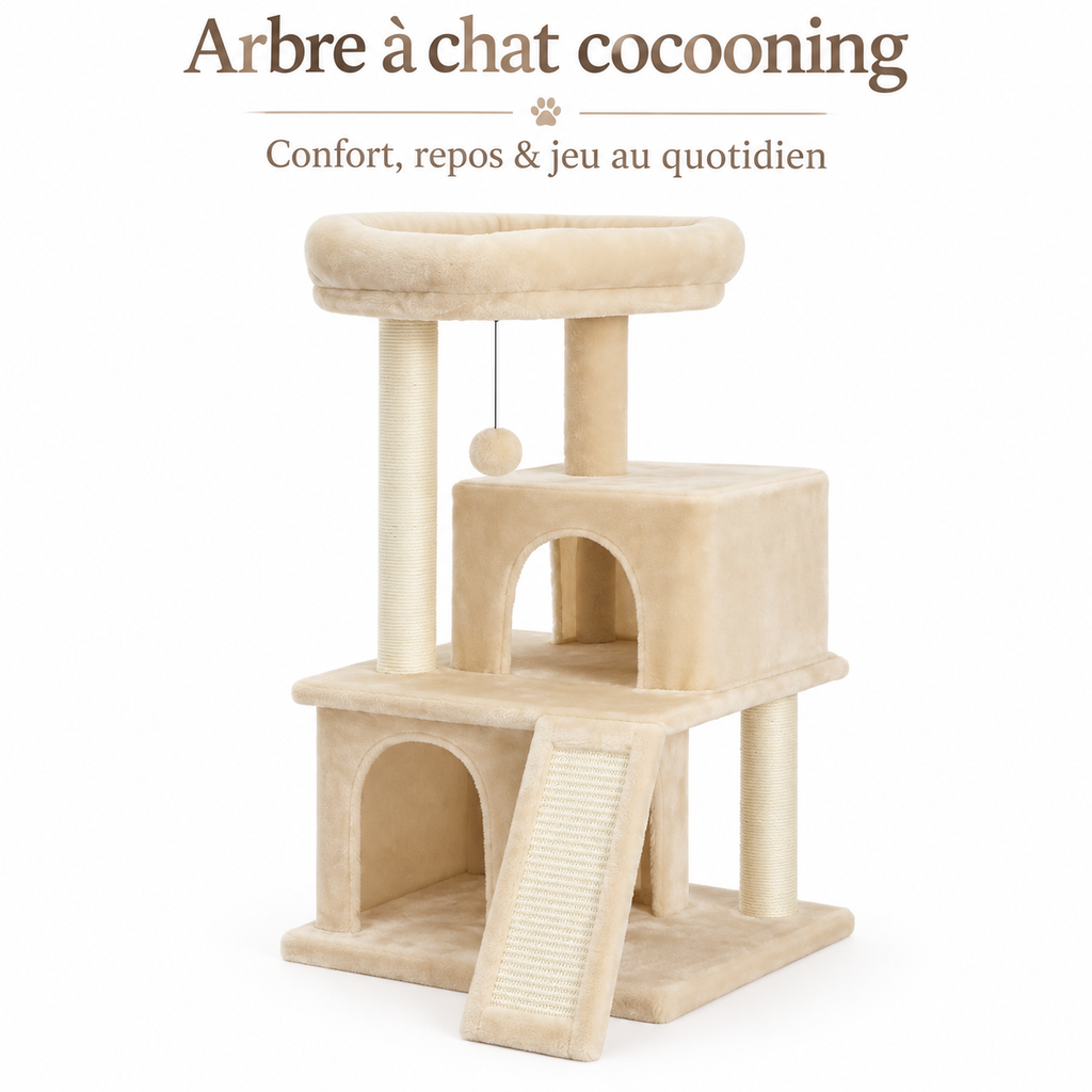 Arbre à chat à 4 niveaux avec deux niches