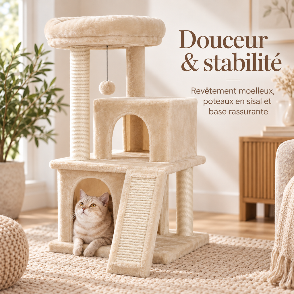 Arbre à chat à 4 niveaux avec deux niches