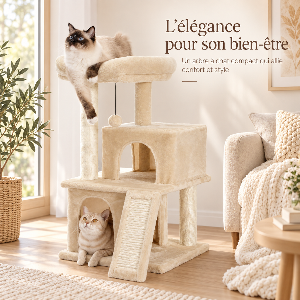 Arbre à chat à 4 niveaux avec deux niches