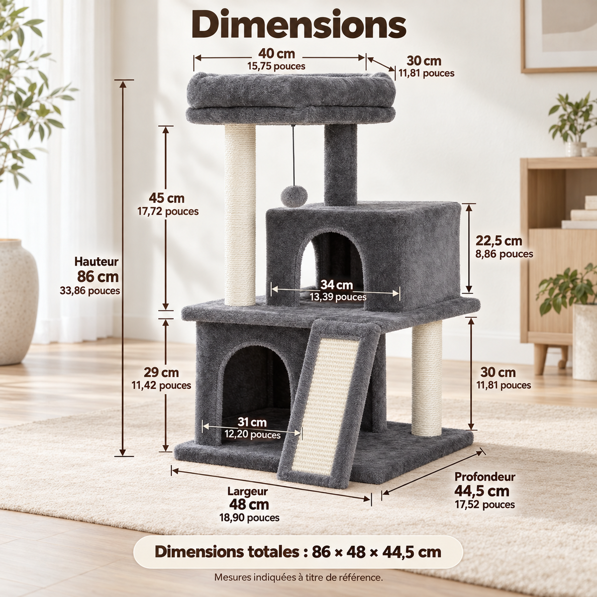 Arbre à chat à 4 niveaux avec deux niches