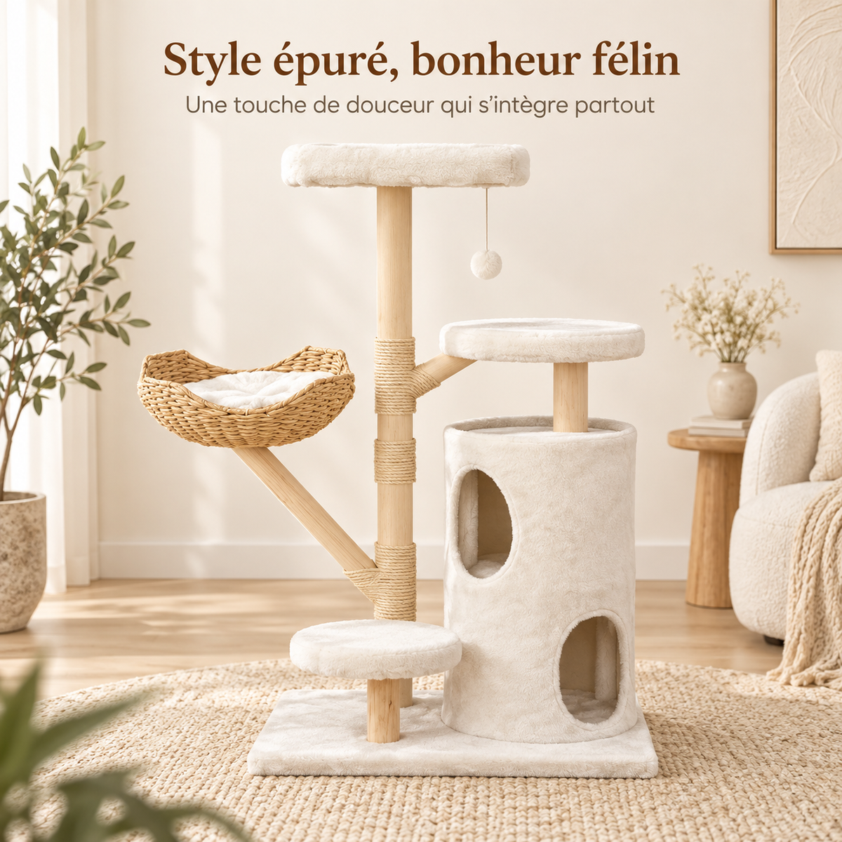 Arbre à chat design en bois de 142 cm