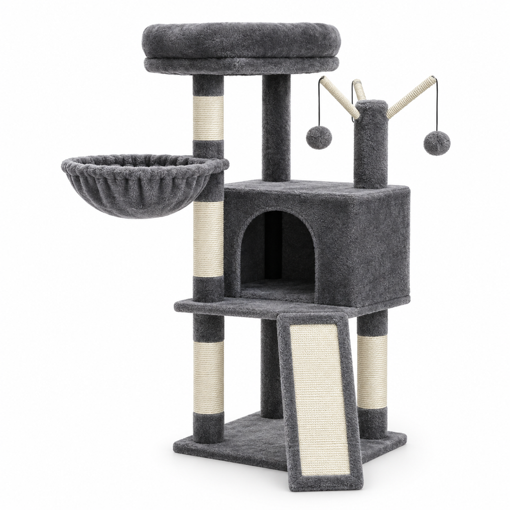 Arbre à chat avec hamac, niche et rampe à griffer