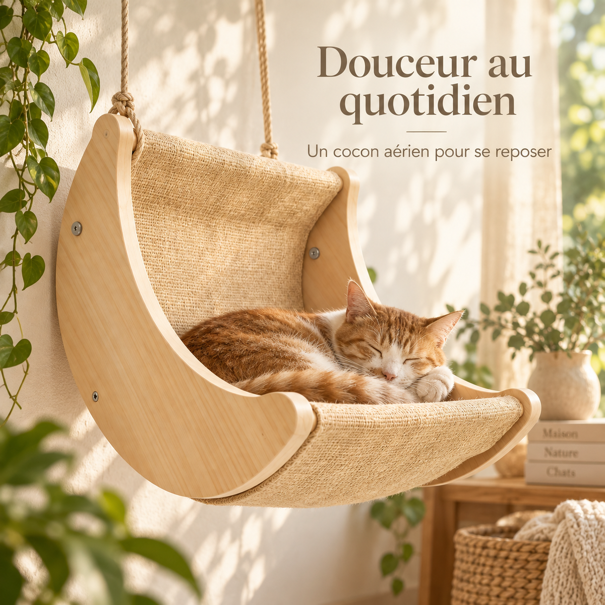 Berceau à bascule en bois pour chat
