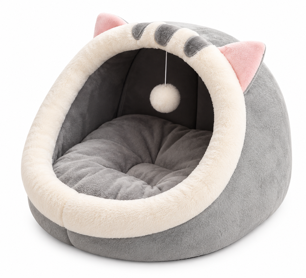 Niche douillette en forme de chat avec coussin lavable