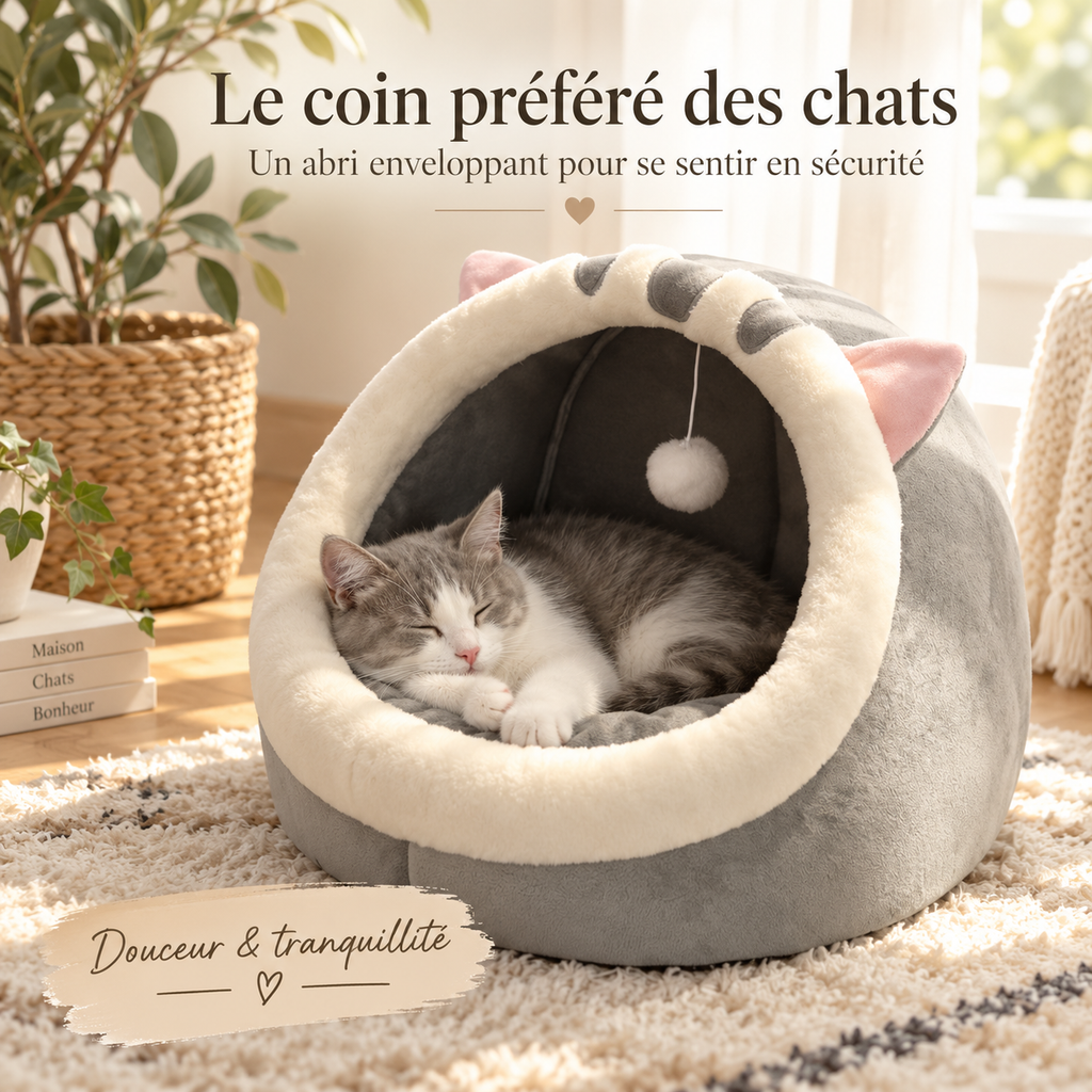 Niche douillette en forme de chat avec coussin lavable