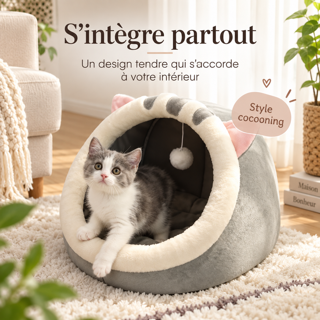 Niche douillette en forme de chat avec coussin lavable