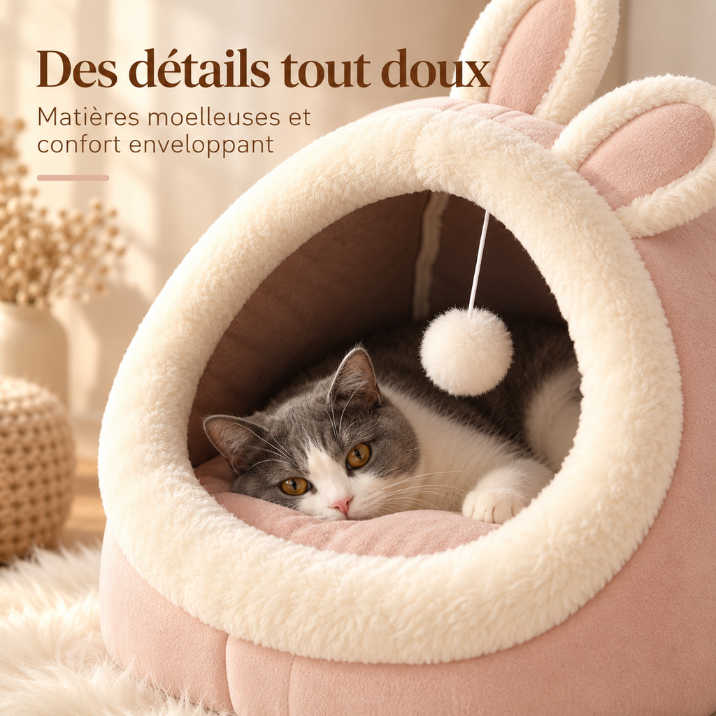 Niche douillette en forme de lapin avec coussin lavable