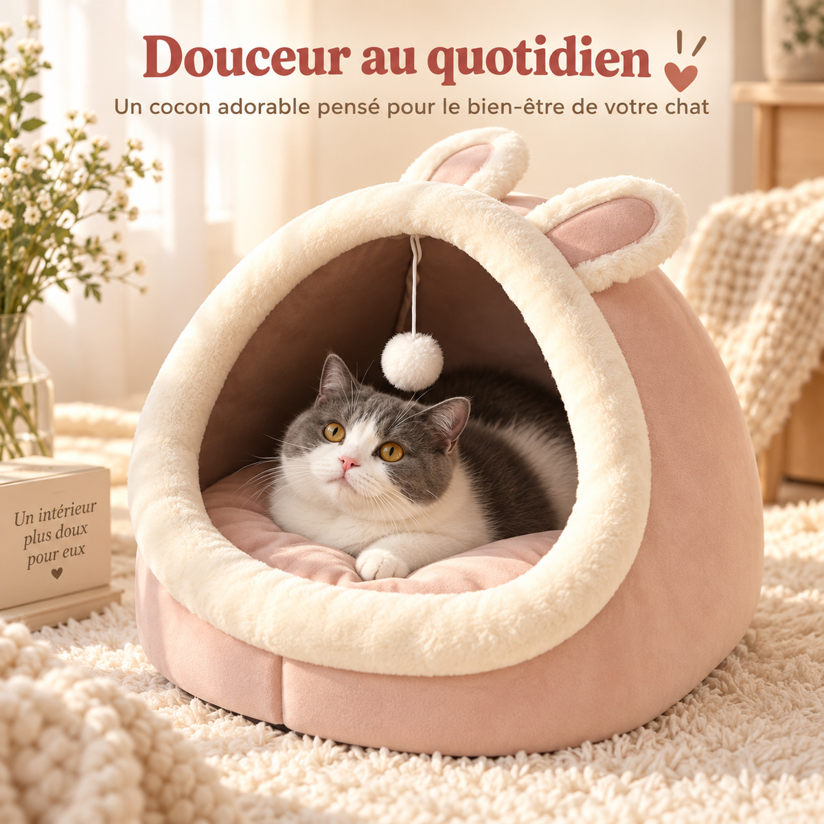 Niche douillette en forme de lapin avec coussin lavable