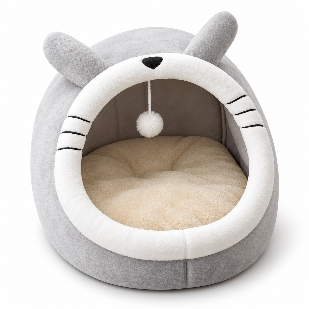 Niche douillette en forme de chien avec coussin lavable