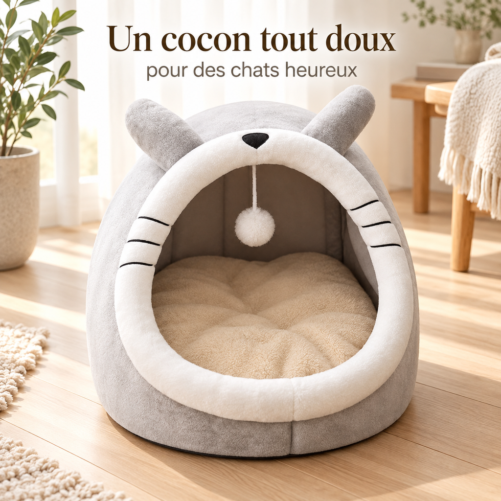 Niche douillette en forme de chien avec coussin lavable