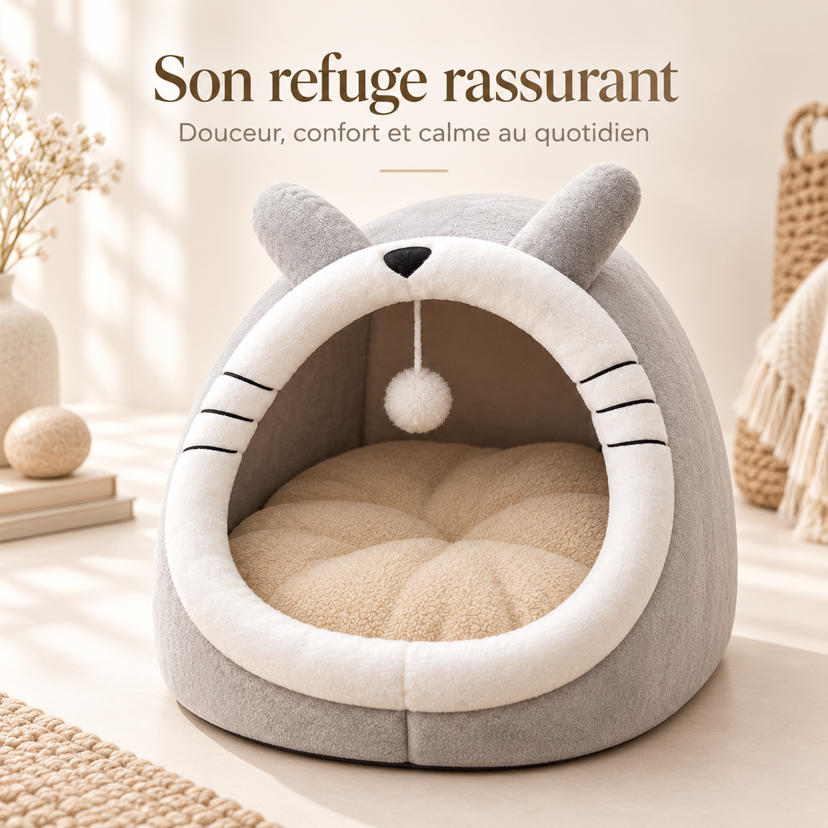 Niche douillette en forme de chien avec coussin lavable