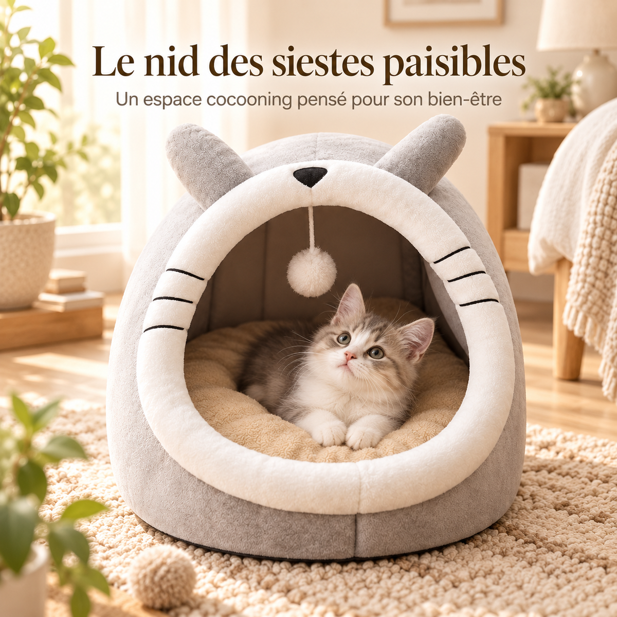Niche douillette en forme de chien avec coussin lavable